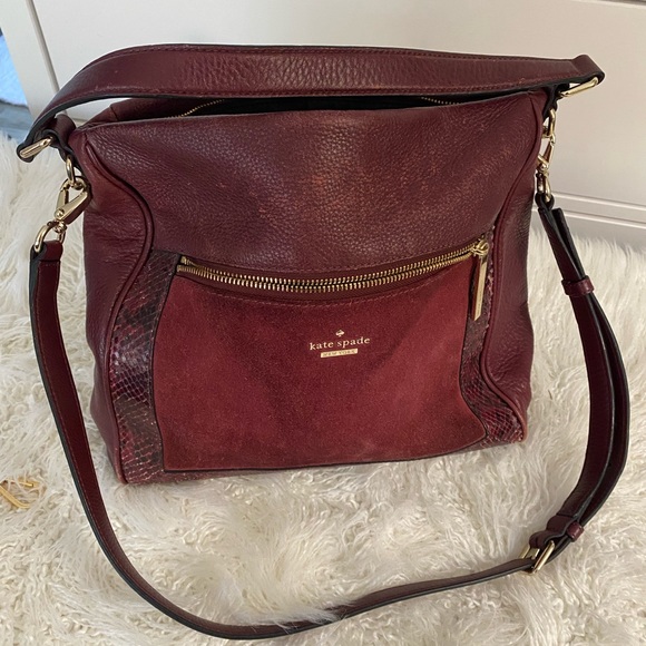 Kate Spade Maroon Handbag Crossbody Suede Leather - Picture 6 of 7